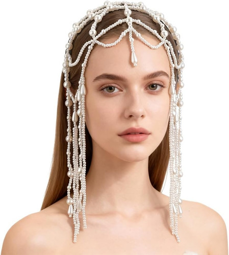 Perlenkopfkette damen hochzeit - perlenkopfkette,